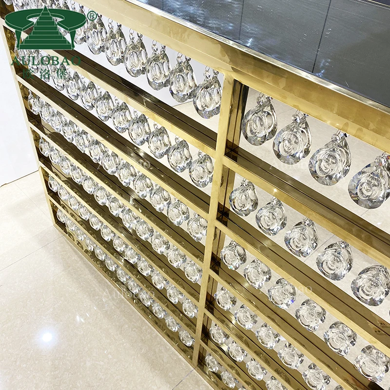 Мебель для ночного клуба, Золотая рама из нержавеющей стали с хрустальной барной стойкой