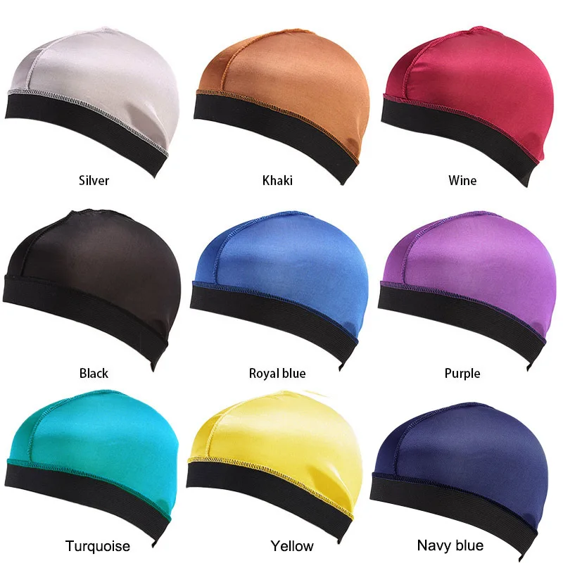 New Wholesale Men Women Silk Satin Elastic Silky Polyester Stocking Dome 360 Wave Caps For Men