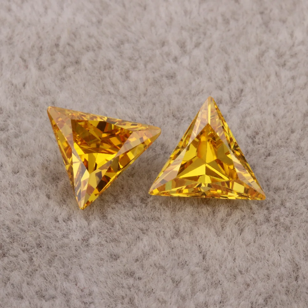 Artificial Gemstone Triangle Right Angle Zircon loose Yellow Cubic Zirconia Straight Triangle Synthetic Sharp  Stone Wholesale