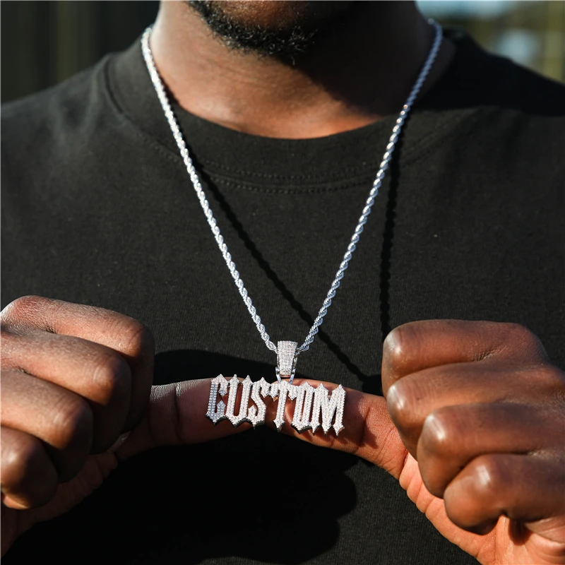 VVS Moissanite Pendant Necklace Iced Out Letter Pendants Hip Hop Jewelry Rose Gold Plated De Initial Letter Pendant Silver Jesus