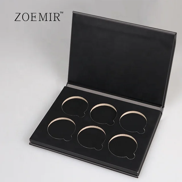 Big Customizable Eyeshadow Palette Refillable Magnetic Cardboard Rectangle 6 Color Round Pan Empty