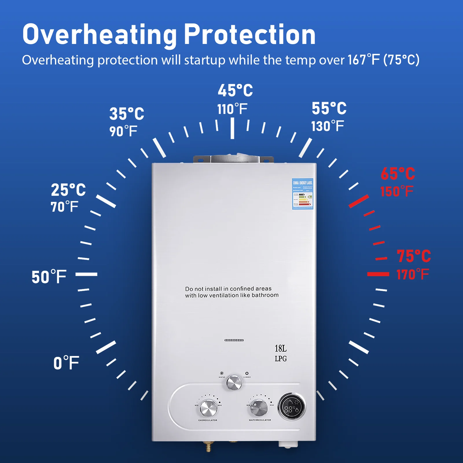 Hot Selling 18L Portable Propane Gas Tankless Instant LPG Water Heater with Shower Kit for Outdoor Camping