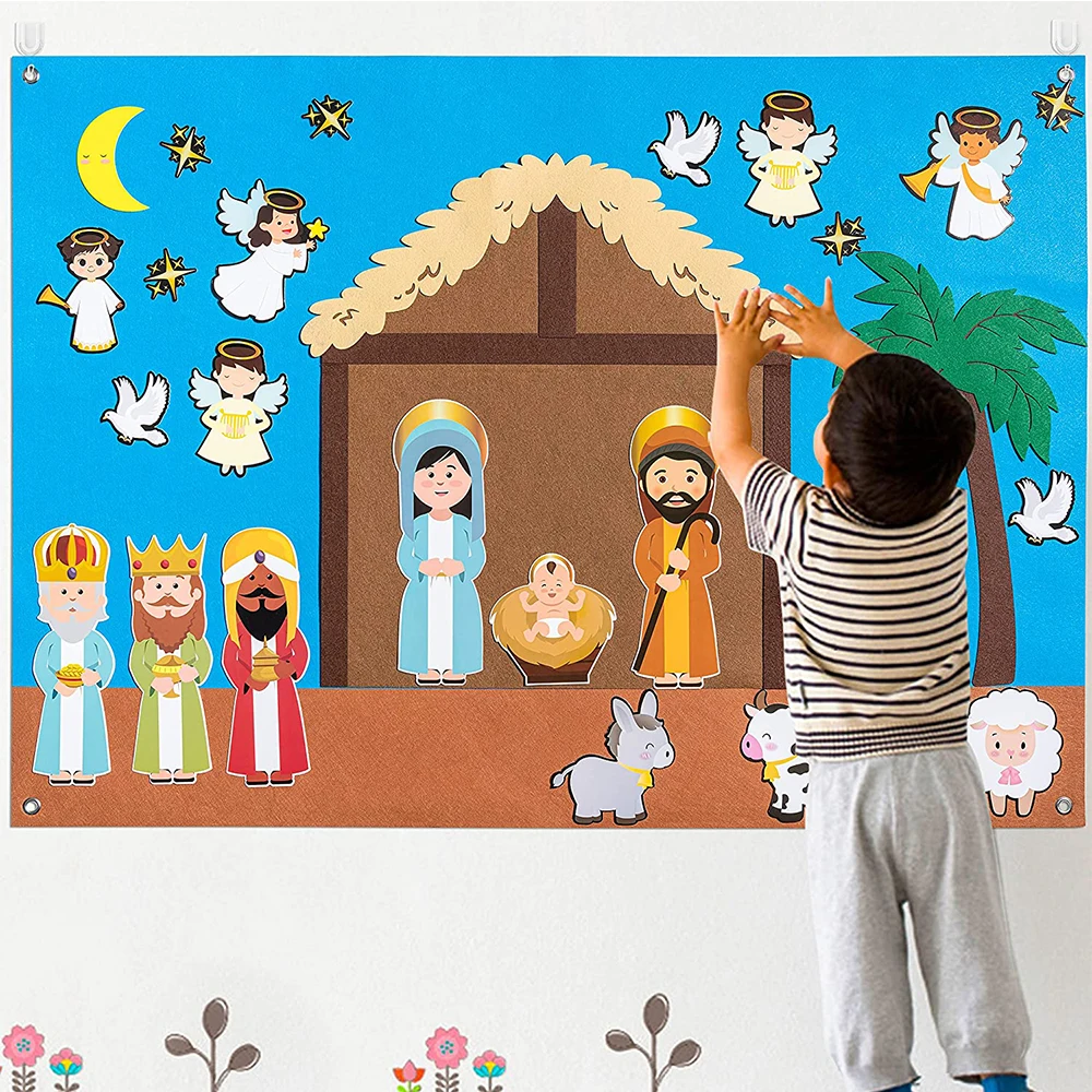 Religious Jesus Crucifixion Resurrection Learning board Nativity Baby Jesus Birth Felt Story Board Set