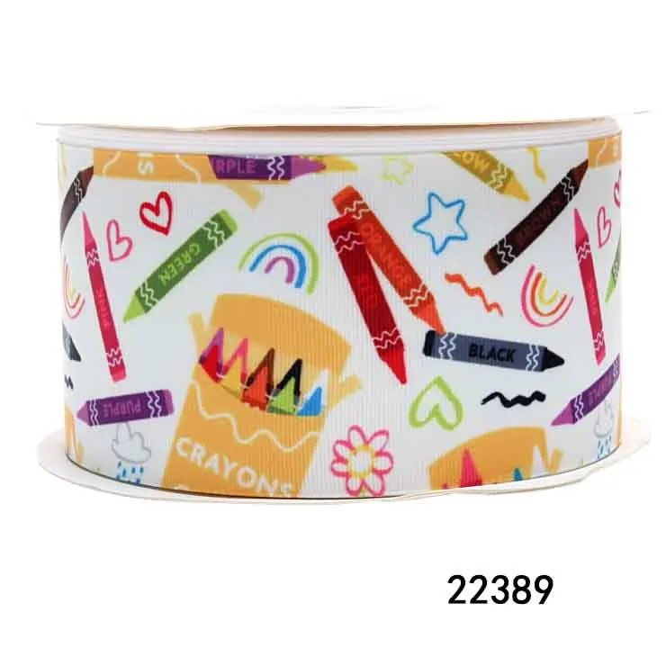 Wholesale Custom School Theme Printer Ribbons Rolls Back To School Grosgrain Ribbons For Hair Bow Craft Deco