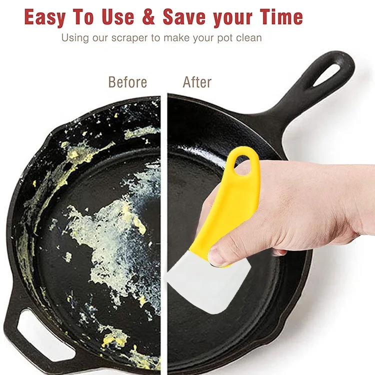 Fast delivery pot pan scraper cleaning blade silicone oven pot pan scraper recycled silicone pot pan scraper cleaning plastic
