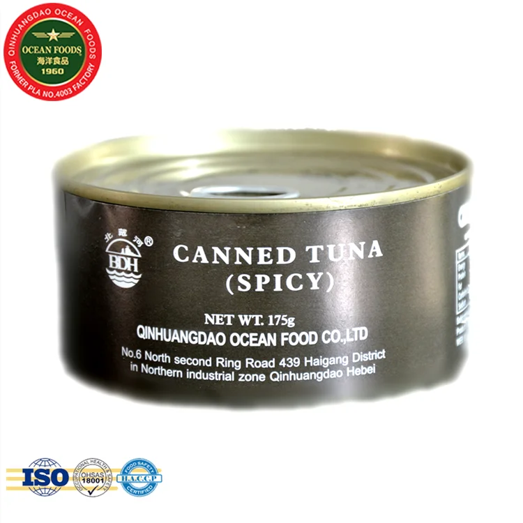 Canned Food Sea Canned Tuna Fish Spicy Flavor Tuna. Tender 175g Body Salt