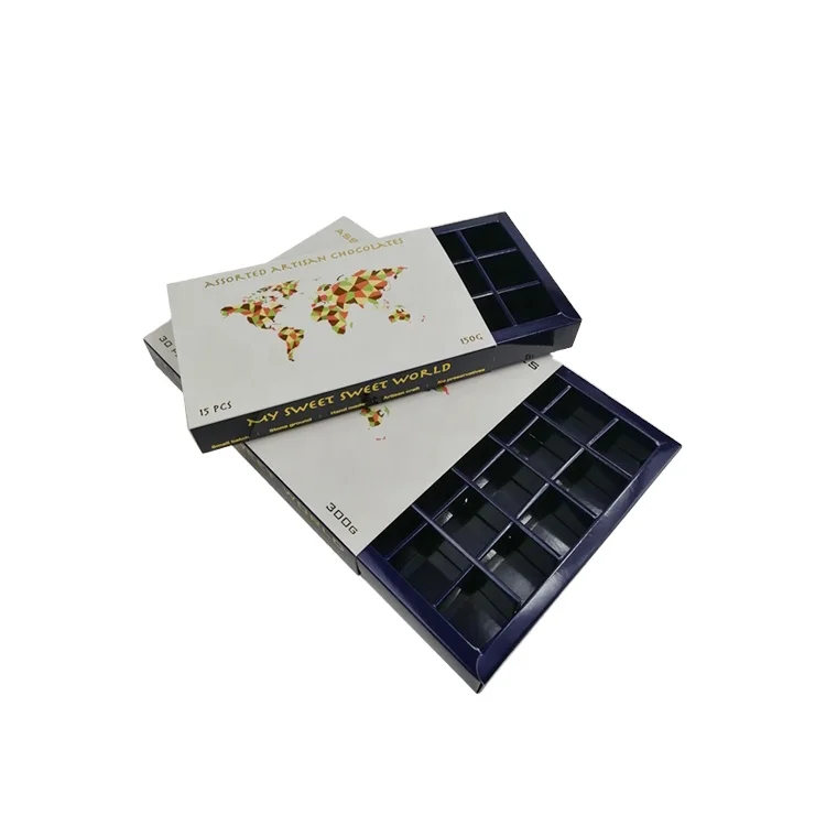 Low MOQ custom design full color glossy chocolate and candy  paper packaging boxes