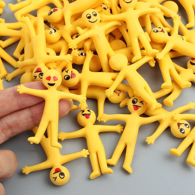 2023 wholesale Mini TPR Stress Relief Decompression Smiley Yellow Little Man Bendy Stretchy Sensory toy