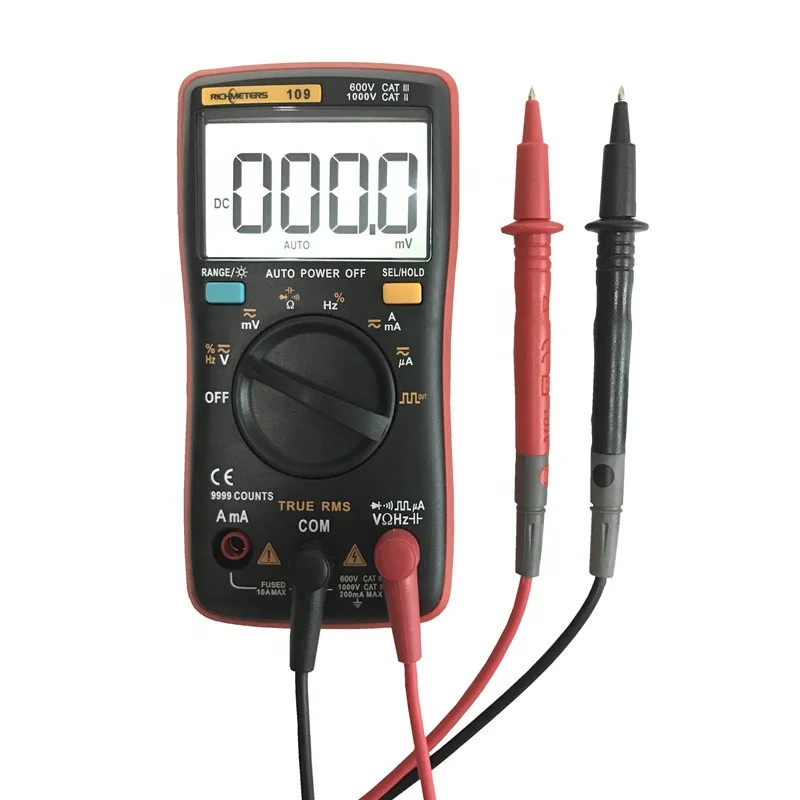 RM109 Digital Multimeter 9999 counts Mini Auto Range True-RMS Square Wave AC DC Voltage Ammeter Current Ohm Auto Manual