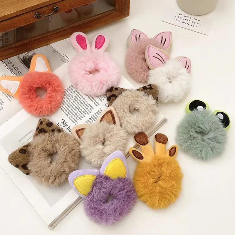 New Arrival Cartoon Cat Ears Plush Scrunchie High Ponytail Rubber Band Hair Ties Fur Hair Accessories For Girls