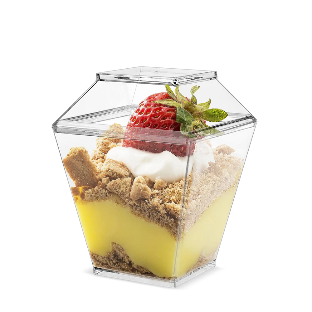 Cold Dessert Cup with Lid Cutlery Set Plastic 8oz Spill Proof Clear Customize OEM Packaging Container Vodka Accessory Style Food