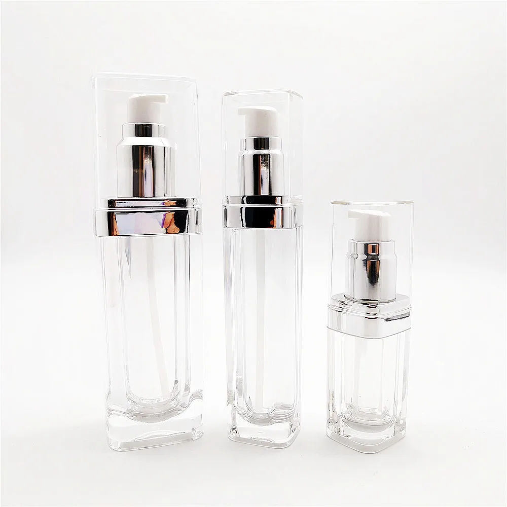 Pretty luxury empty clear square luxury pump lotion bottles 4 oz plastic for skin care