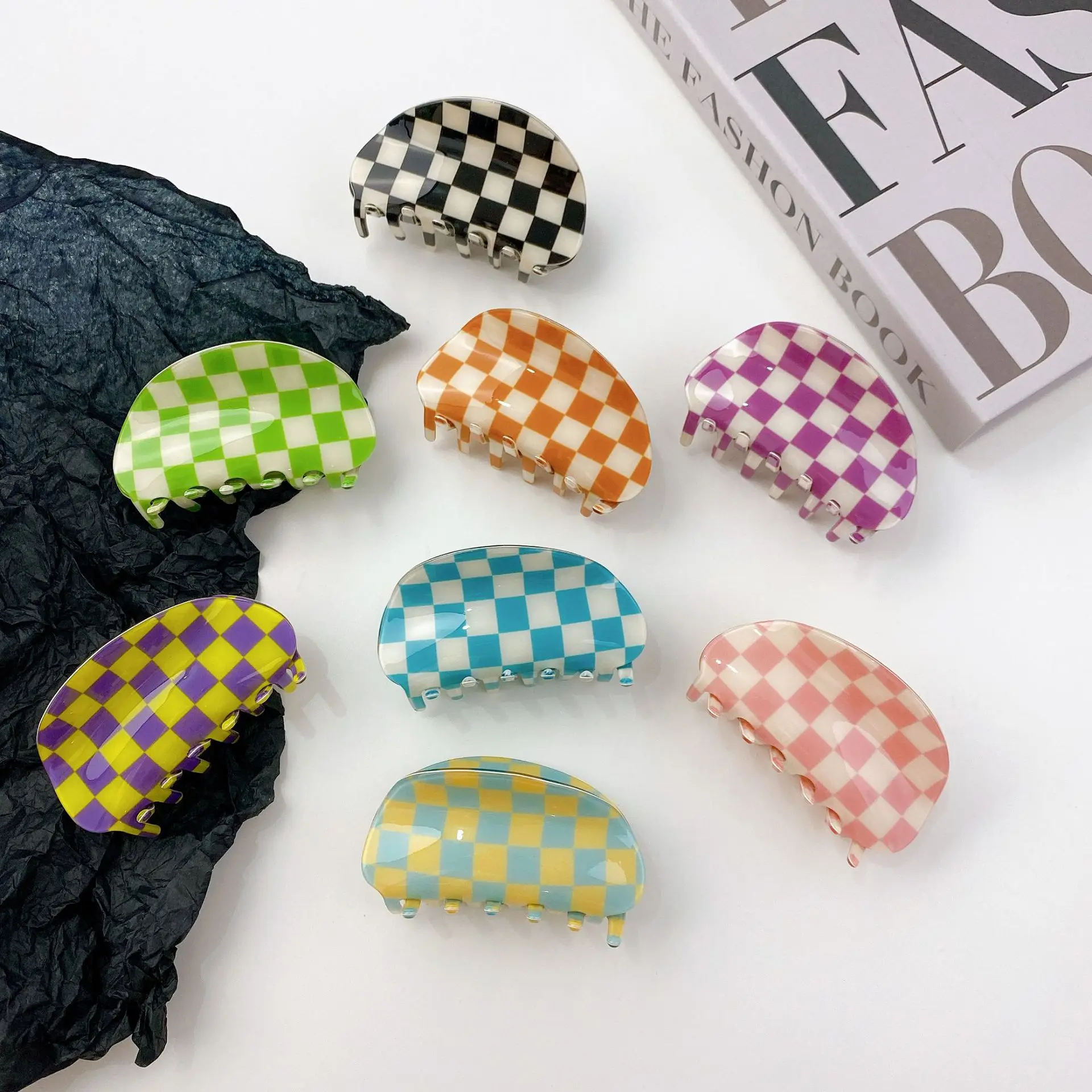 RARA 8.7CM Hot Sale Ins Fashion Hair Accessories Custom Women Jaw Clip Wholesale PVC Check Hair Claw
