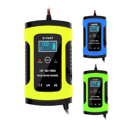 Top seller E-Fast 75W 12V Smart Pulse Repair Battery Charger 6A Portable Mini Car Lead Acid Battery Charger with LCD Display