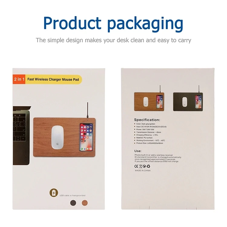 Fast Charging 10w Slim 2 in 1 Mouse Pad Desktop Wireless Charging Pad Mouse Pad with Wireless Charger