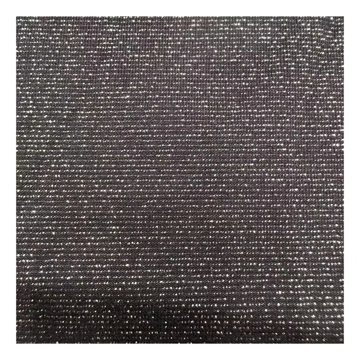 High quality 330gsm 65%polyester 20%rayon 10% silver lurex 6% spandex knitted TR silver stretch roma fabric