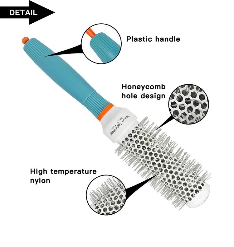 Wholesale Round Ceramic Hair Brush High Temperature Resistance Nylon Boar Bristle Styling Hair Brush