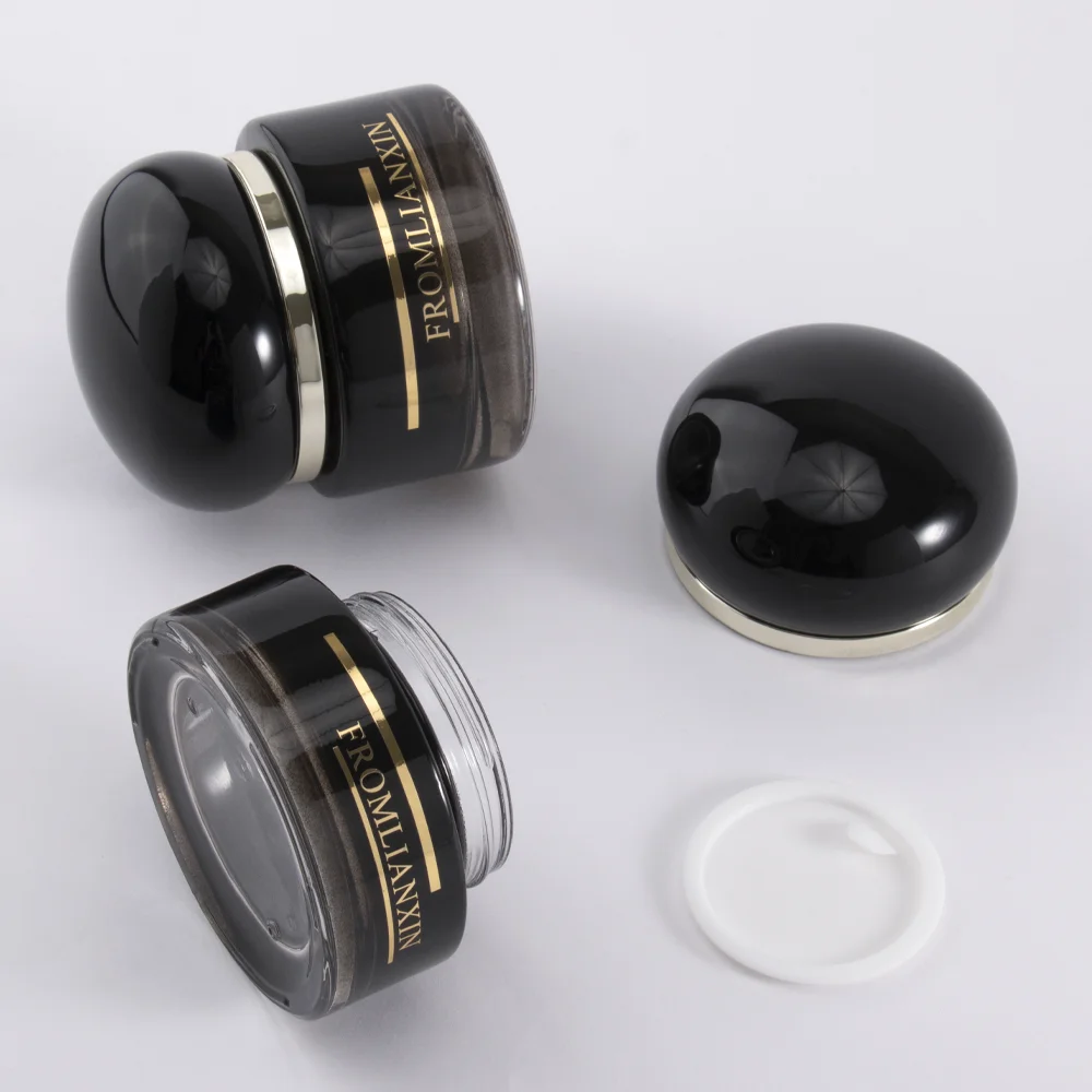 High End Luxury 30g 50ml Custom Empty Gram Round Black Color Glass Cream Jar Cosmetic Jar With Lids