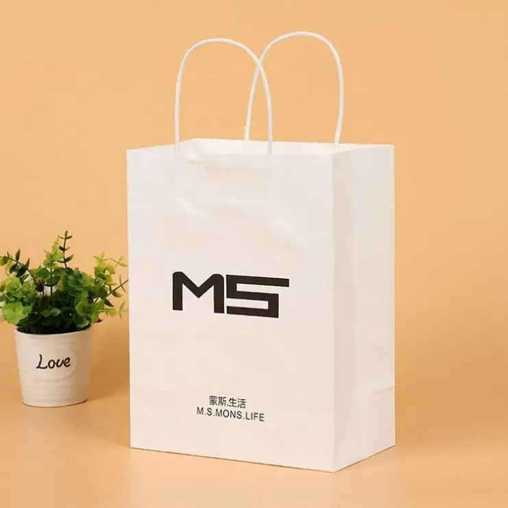 Customized 120gsm Thin White Kraft Shopping Cloth Paper Bag With Custom Printing