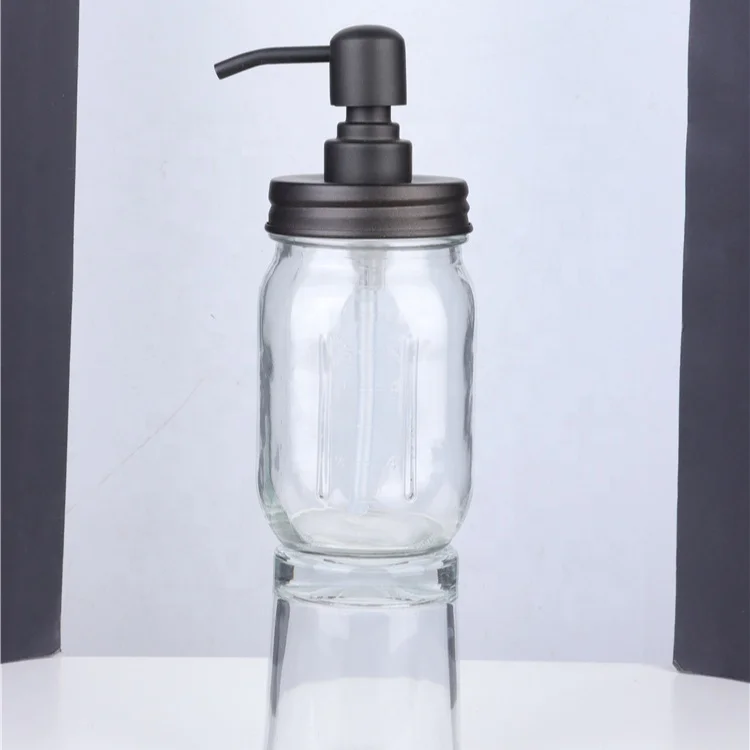 Custom Bathroom Stainless Steel Black Soap Dispenser Bottles with Pump Lid Glass Mason Jar