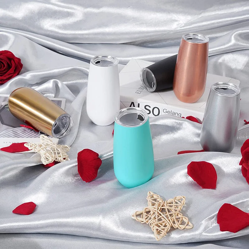 Custom 8oz Double Wall Stainless Steel champagne flute Insulated 16Oz Wine Tumbler Cups With Lid