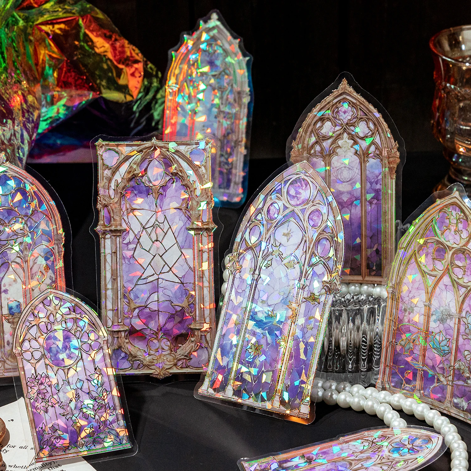 Mr. Paper 6 Design 10 Pcs / Set PET Moonlight Window Stickers Laser Vintage Crystal Decoration Stickers Pack for Diary Scrap