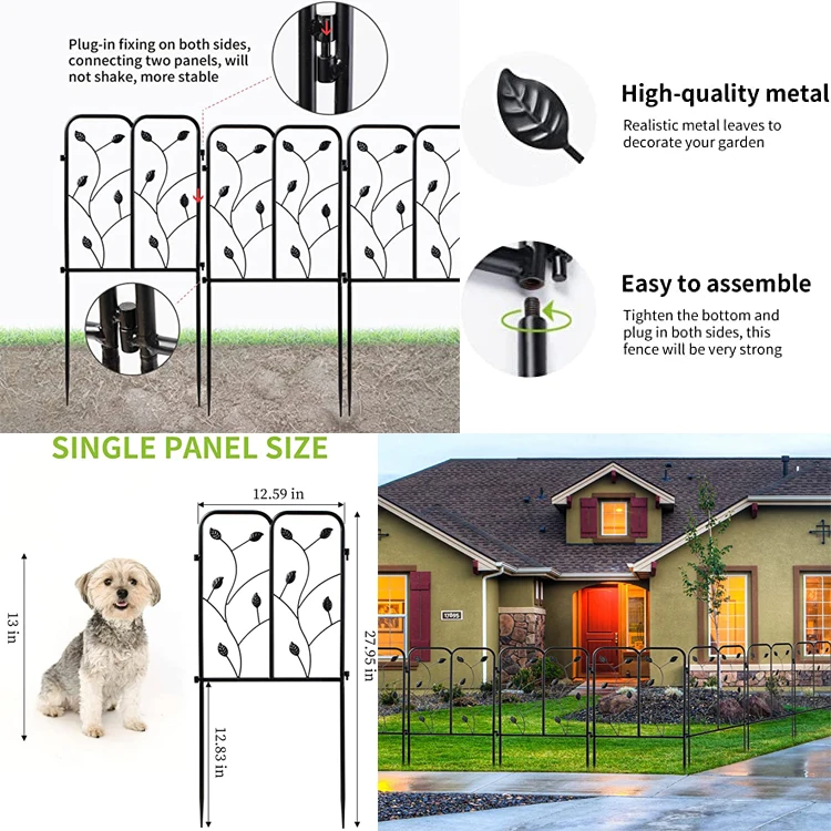 Iron Fence Leaf Decoration Garden Landscape Fences Animal Pet Barrier Animal Guard Split Fence Black Metal Yard Power Coated