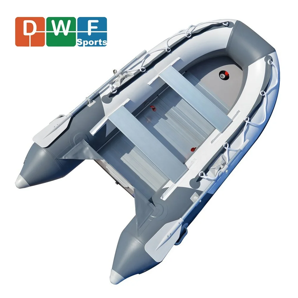 EN/CE China Manufacture folding PVC pontoon aluminum floor inflatable fishing boat with electric motor