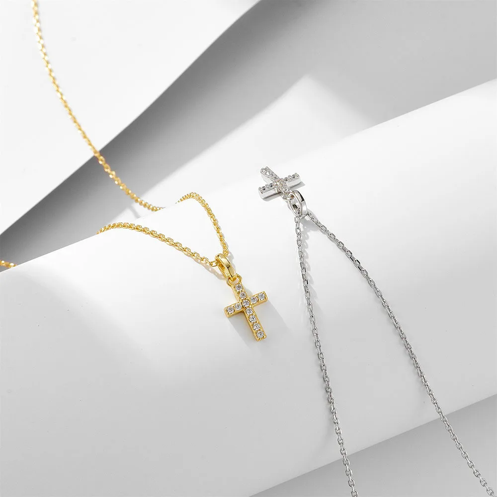Hot Selling 925 Silver Jewelry White Zircon Cross Pendant Necklace 925 Sterling Silver Necklace For Women