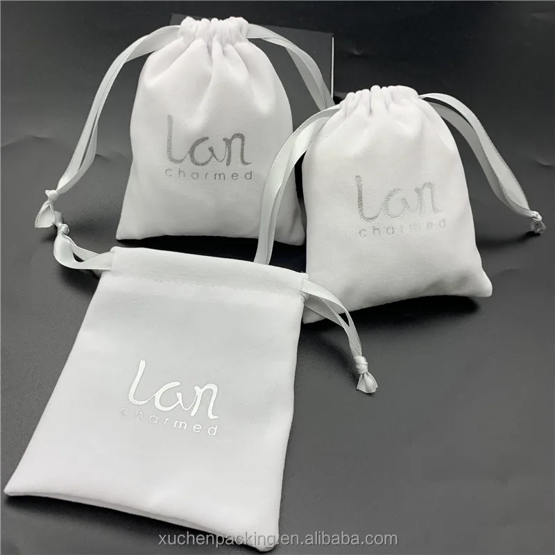 Hot Stamping Silver Velvet Jewelry Pouch for Ring Bracelet,White Velour Eyeshadow Palette Storage Bags