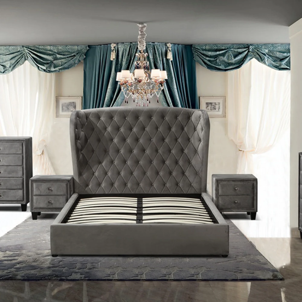 King Size Upholstered Bed Diamond Tufted Headboard Bedroom Furniture bed Sets With Platform Frame bed