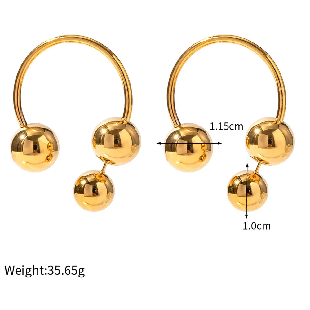 Mifen Exaggerated Stainless Steel Geometric Earrings 18K Gold Open Round with Spherical Ball Piercing Stud Earrings