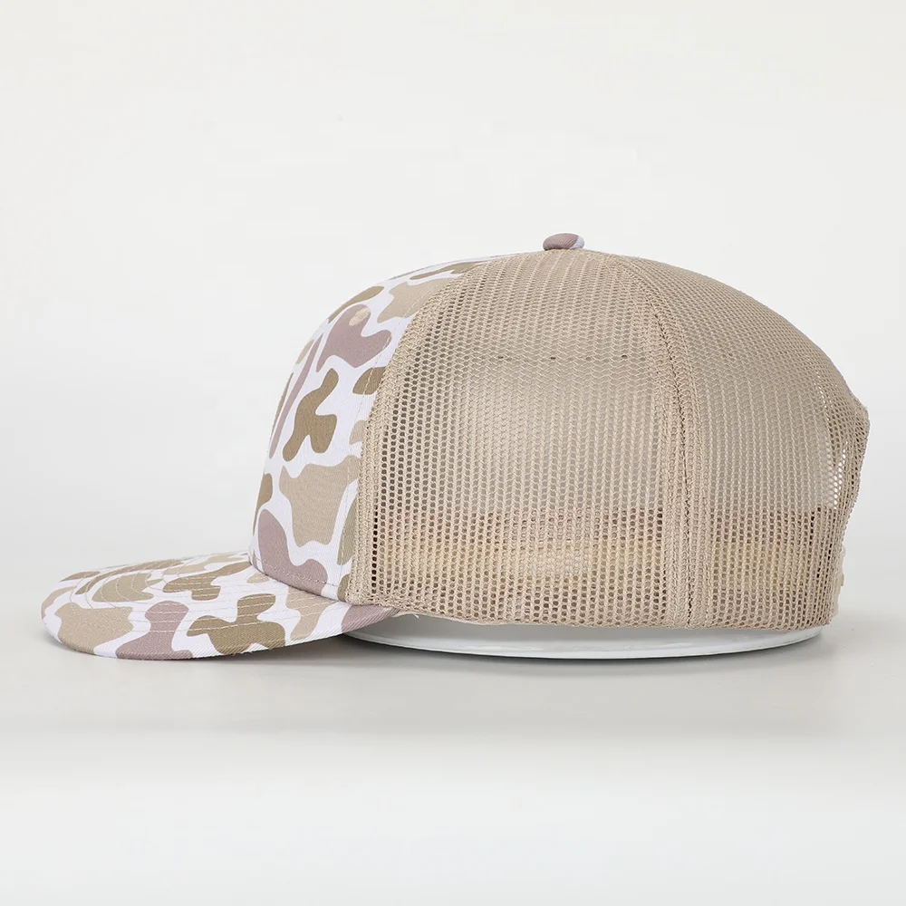 BSCI Wholesale Custom 6 Panel  Sport Hat High Quality Embroidery Logo Camo Cotton Gorras Leather Patch Classics Mens Trucker Cap