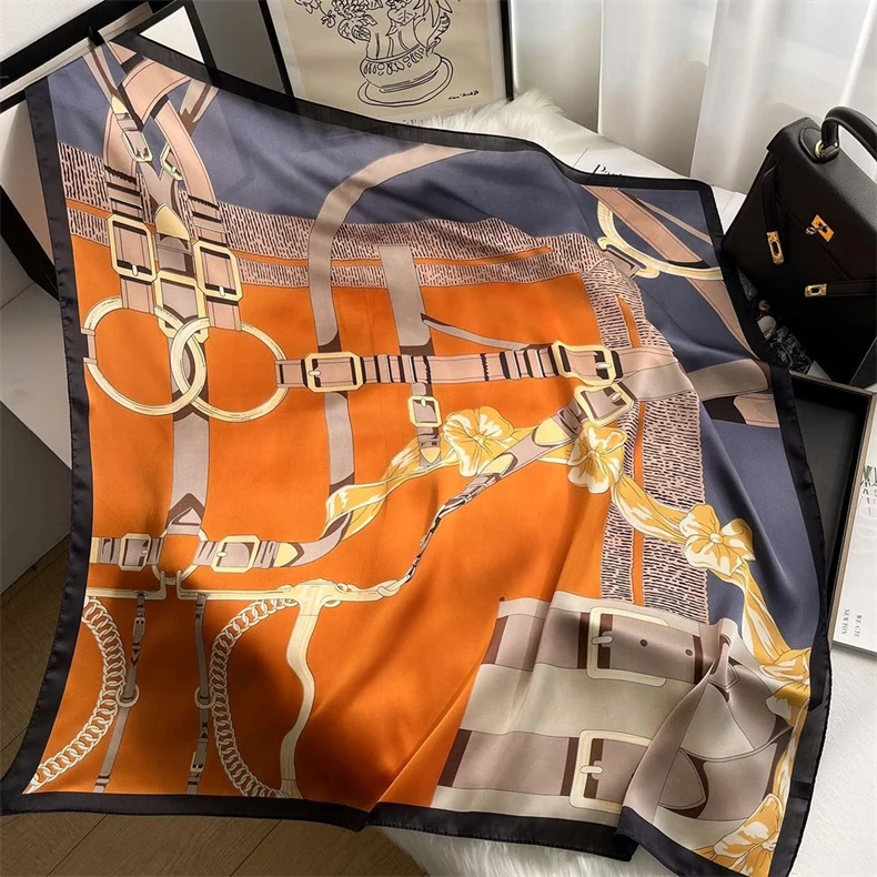 Wholesale Silk Scarf for Women Floral Print Satin Hijab Scarfs Female 90*90cm Kerchief Square Shawl Hair Head Scarves for Ladies