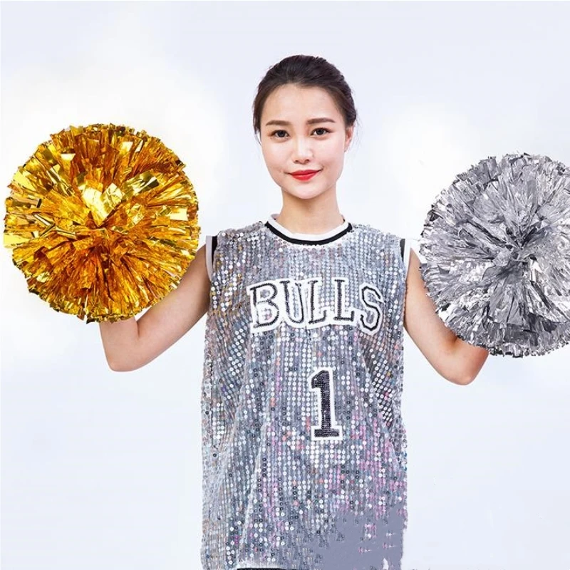 Командный дух спортивные танцевальные приветствия помпоны для поддержки с ручкой кольцевой дубинкой