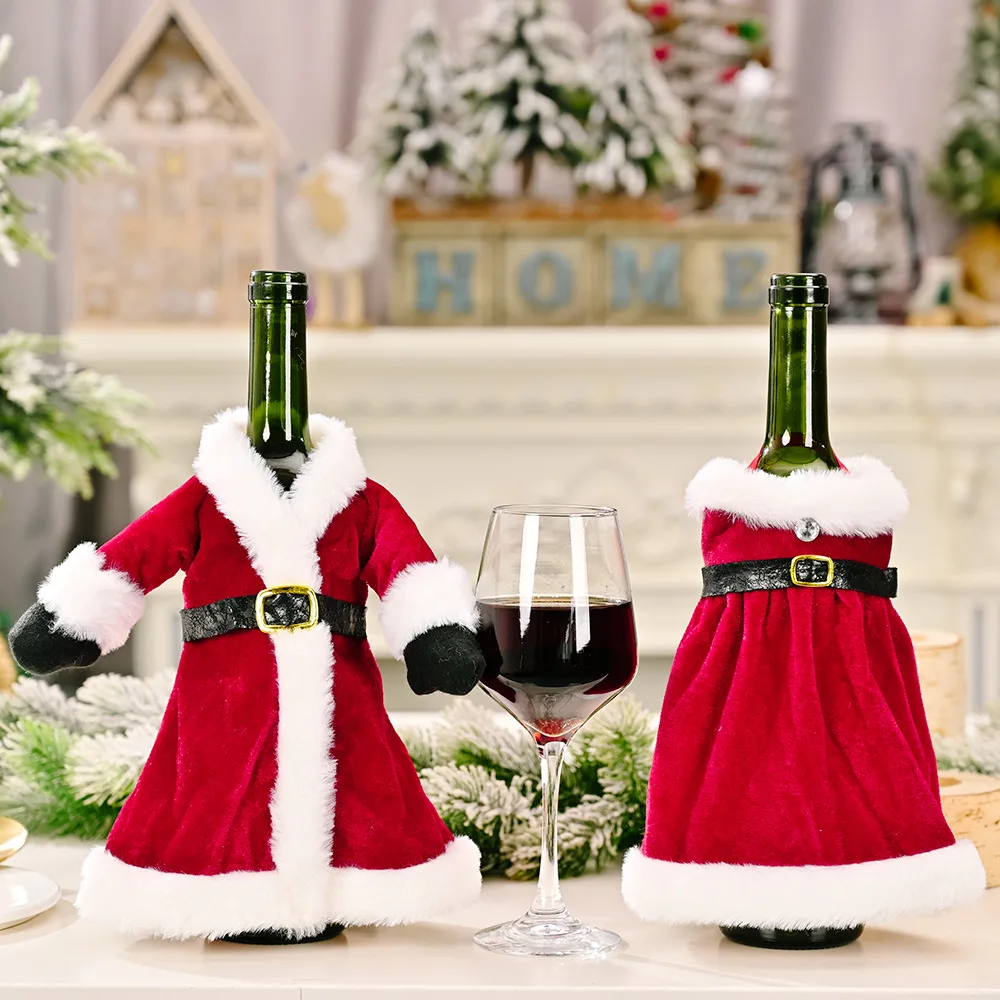 New Xmas Wine Bag Gift Decor Skirt Dress Short Plush Christmas Wine Bottle Cover