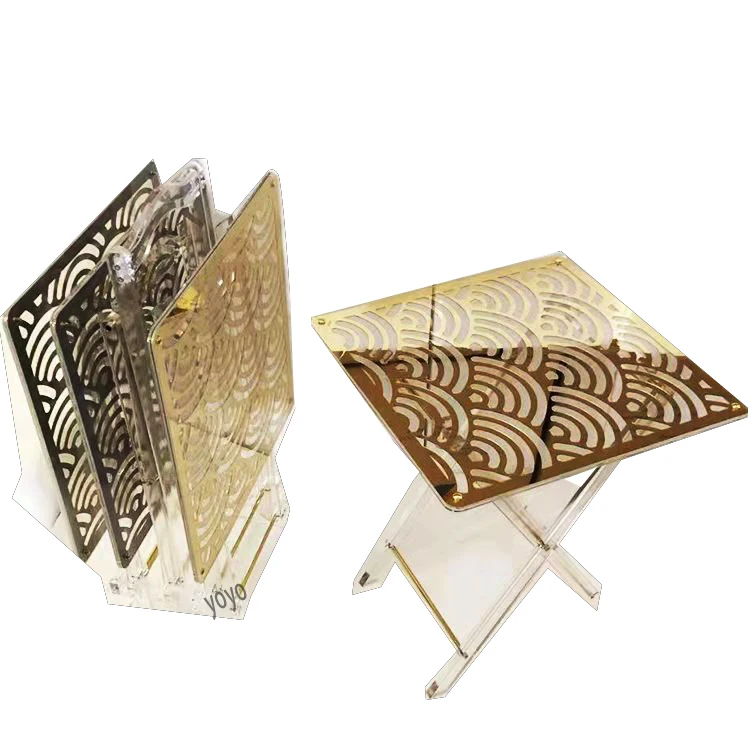 Оптовая продажа с фабрики в Аравии, акриловый стол, прозрачный складной стол, акриловый журнальный столик золотистого цвета с рисунком из 4 шт.