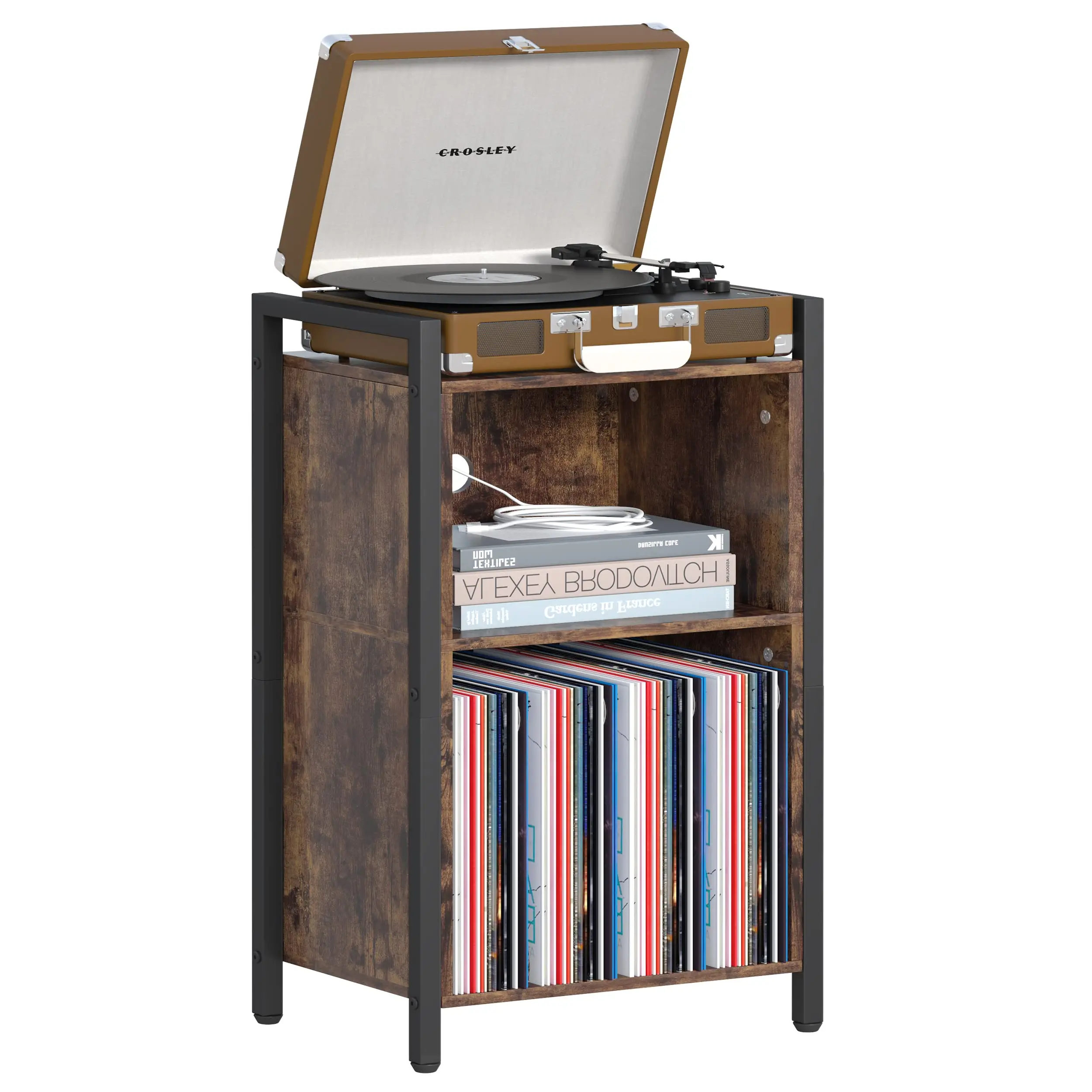 Rustic Brown Record Player Stand Vinyl Record Storage Display Table Turntable Stand