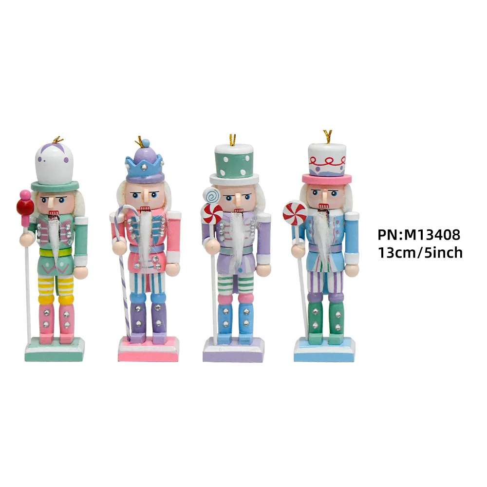 Colorful Hand Painted Wooden Nutcracker 4Pcs In 1Set Package Hanging Pendant Christmas Nutcracker