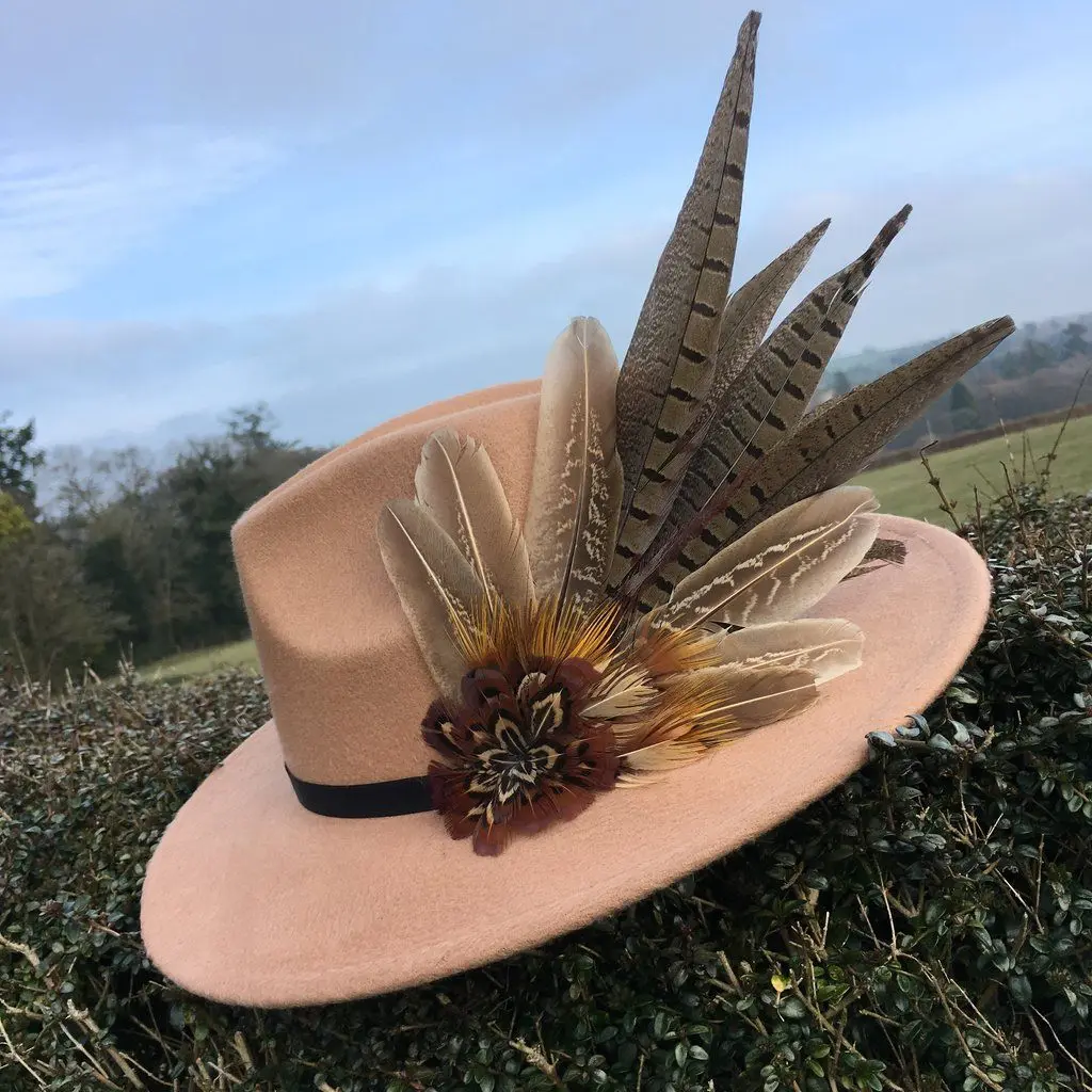 Custom Natural Pheasant Feather Hat Pin Hat Feather for DIY Craft Men Cowboy Fedora Hat Costume Millinery Hair Accessory