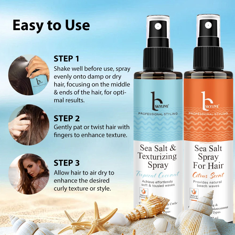 Skylive Anti Hair Loss Sea Salt Spray Based Red Algae Extract Texturizing Hair Spray Beach Texture Hair Matte Finish 177ml