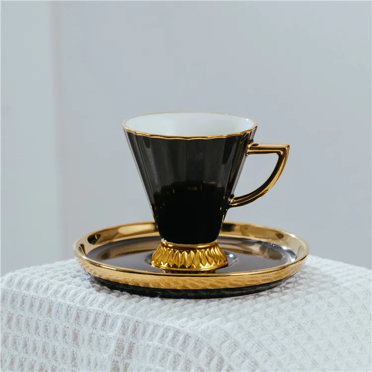European turkish luxury porcelain coffee tea cup set cappuccino espresso cups ceramic gold plated pink tea cup and saucer