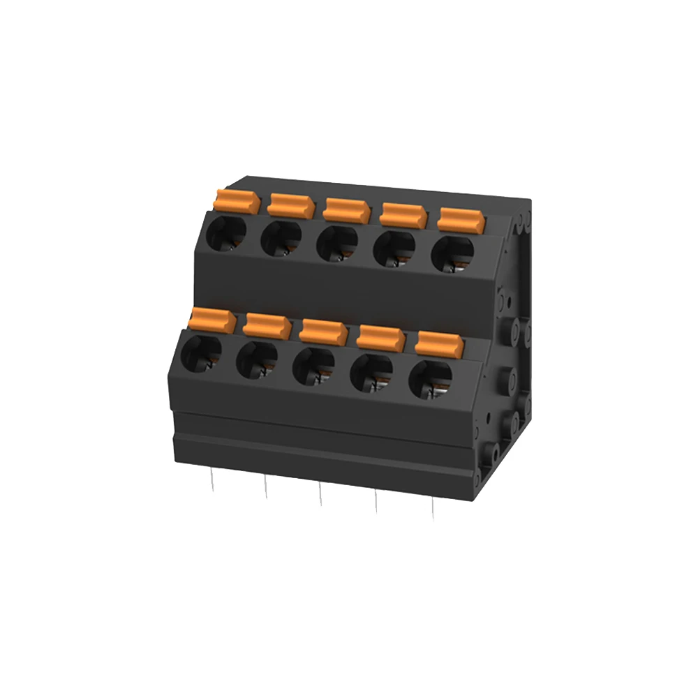 Screw-free electrical spring type 252-5.0 PCB quick terminal block black KF252H2-5.0MM Industrial Din Rail Mount Terminal Blocks