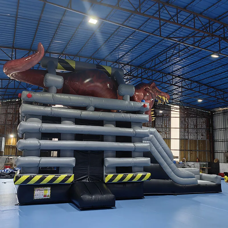 Commercial Inflatable Bounce House with Long Slide & Dinosaur PVC Tarpaulin Unisex Outdoors Inflatable Castle