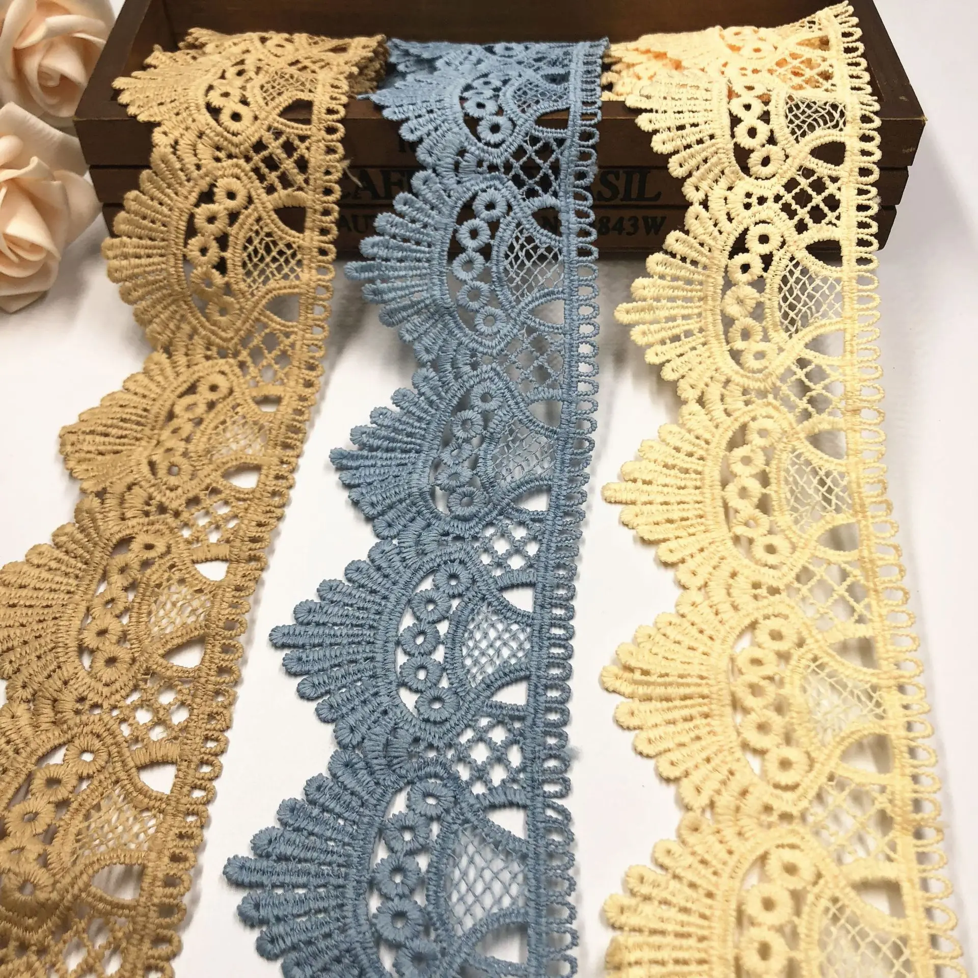 6.5cm Colorful  Lace Trim Sewing Crochet Ribbon Vintage Assorted Eyelet Lace Ribbons Roll for DIY  Dollies Dress Wedding Crafts