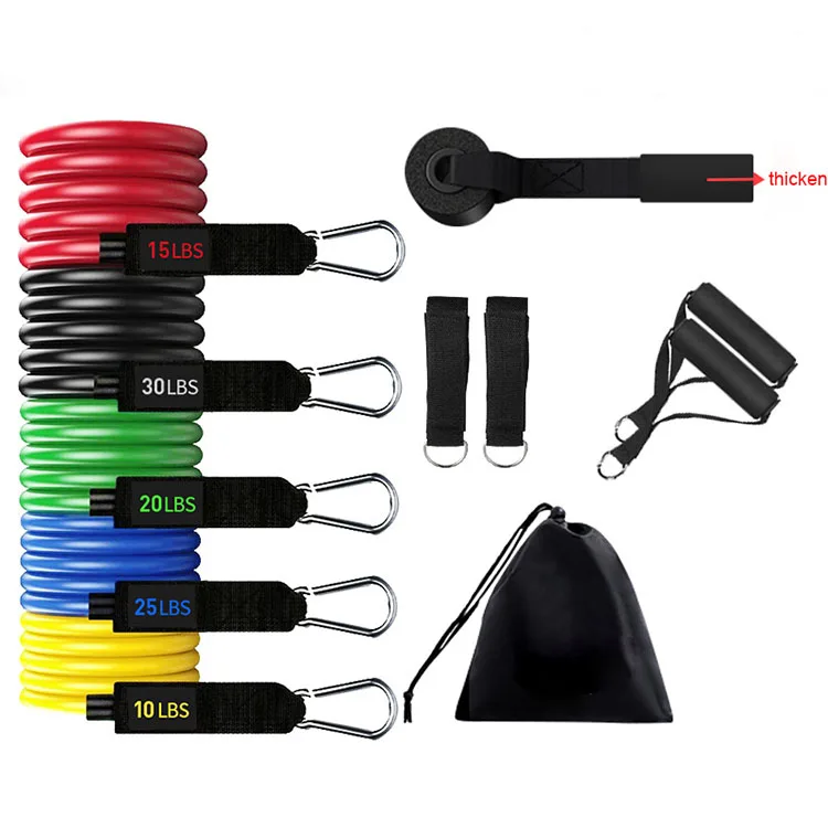 hot selling fitness exercises 11pcs heavy tpe latex resistance band and tube set 2022