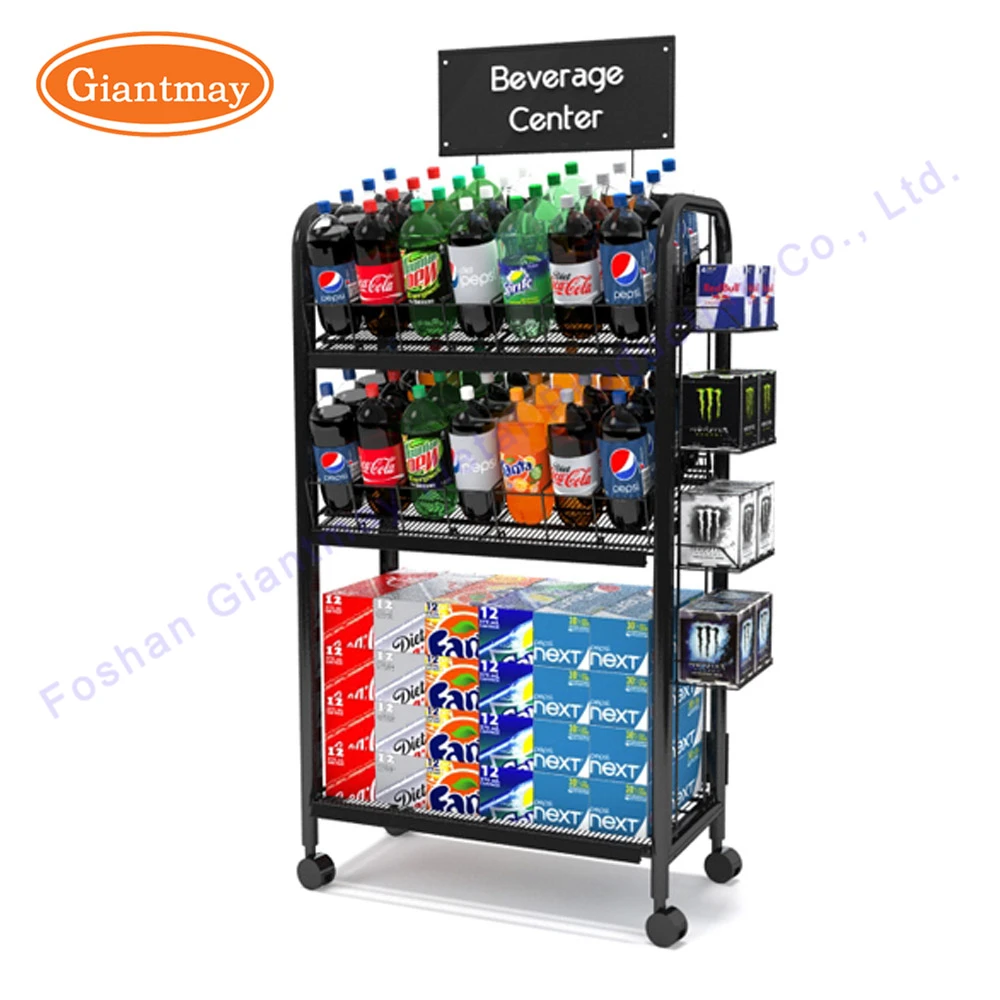 Wholesale Metal Floor Soft Drink Display Rack Water Energy Bottle Shelf Beverage Display Stand