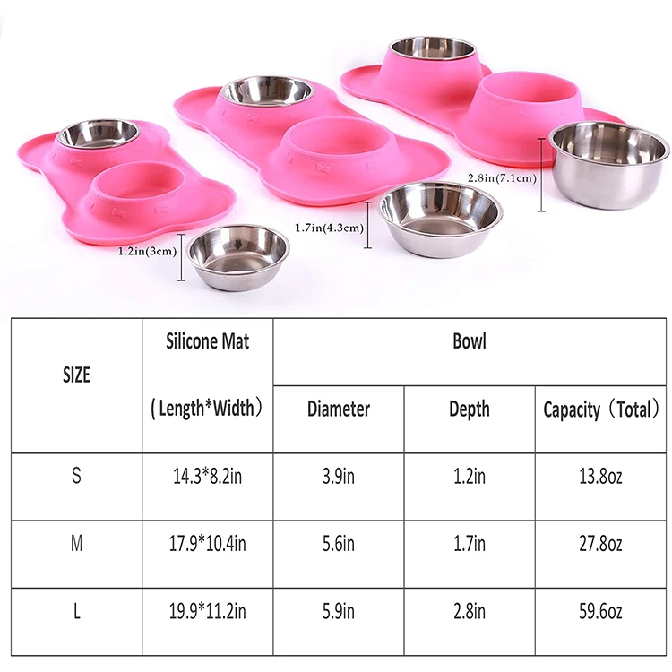 Pet Dog Bowls 2 Stainless Steel Dog Bowl with No Spill Non-Skid Silicone Mat Pet Food Scoop Water and Food Feeder Bowls
