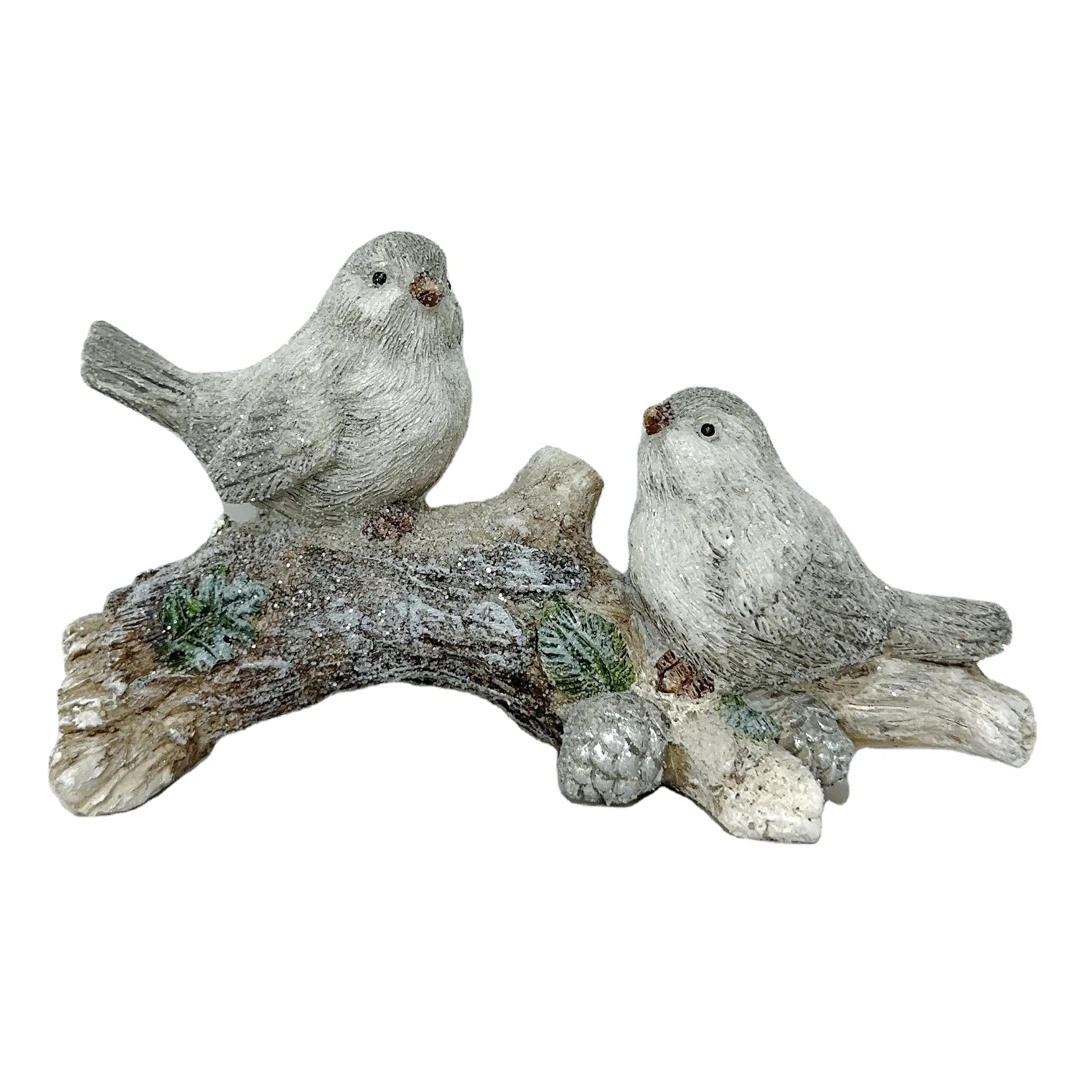 Winter Decor Outdoor Dead Tree Decoration Wood Resin Tiny Bird Ornament