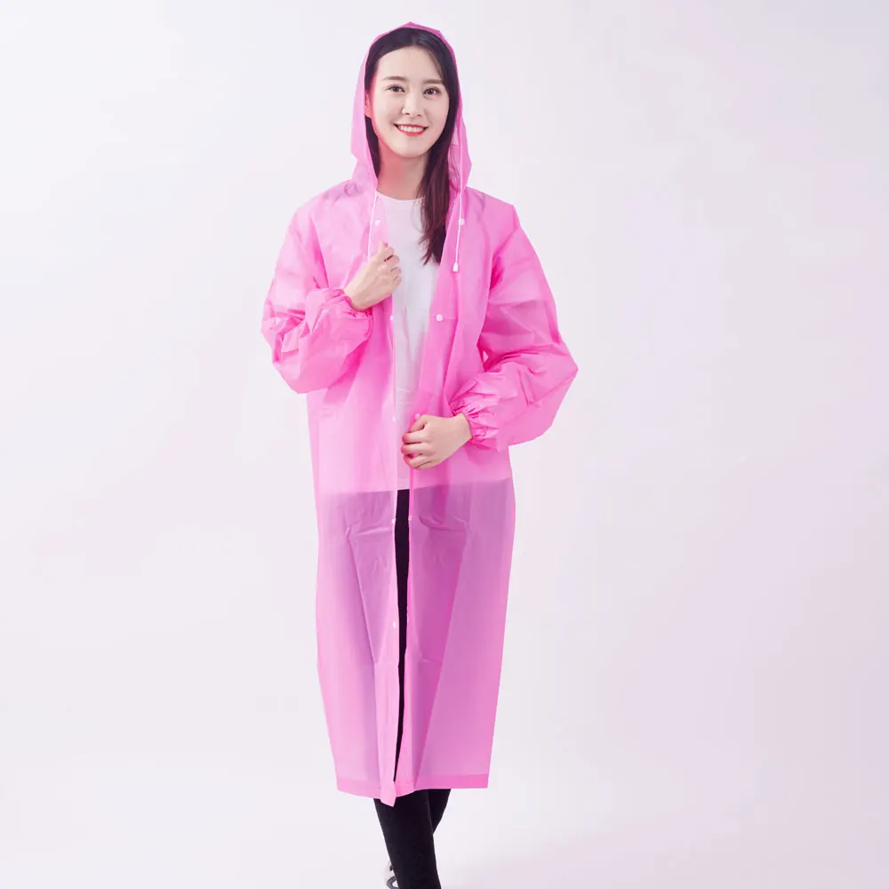 Pink Long PEVA Reusable Adult Raincoat Eco-Friendly Waterproof Raincoat
